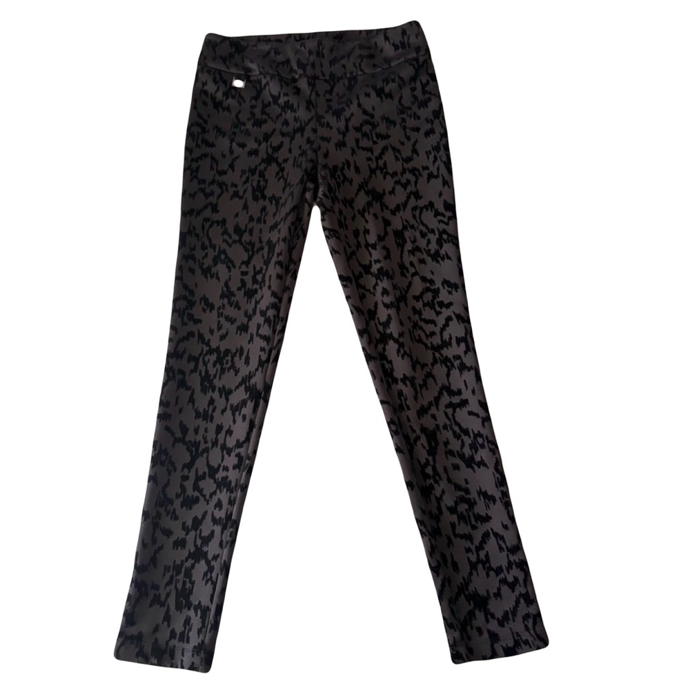 LIZETTE MONTREAL pull on pant 8 black abstract print slim leg EUC 31” length